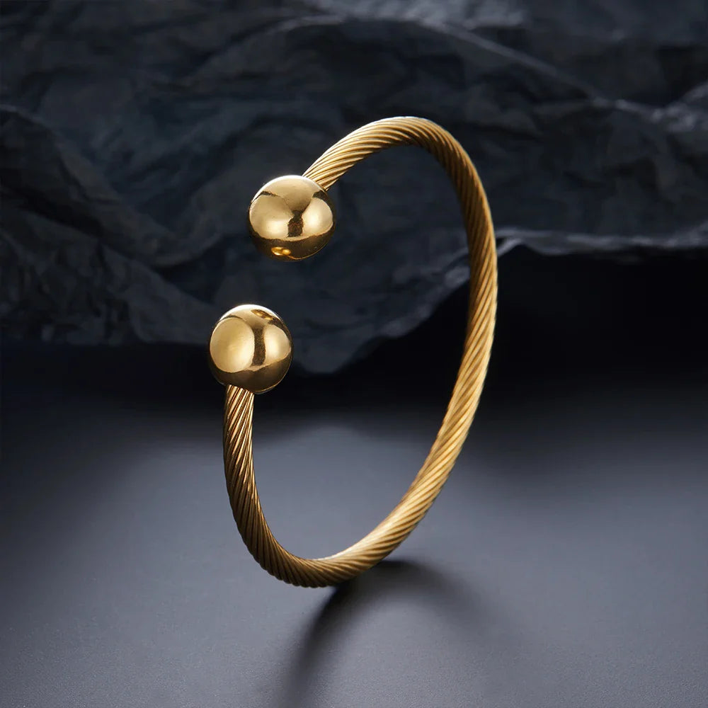 Luxury Stainless Steel Braided Open Men Women Charm Cuff Bracelet Gold Silvery Ball Jewelry Accessories Bracelets Bangles