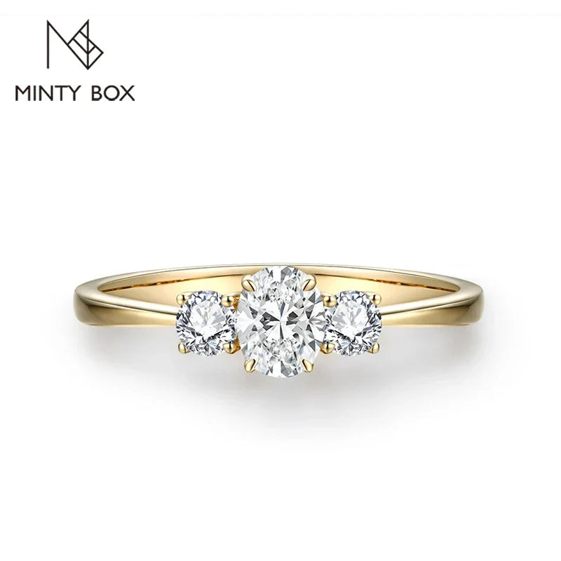 MINTYBOX D Color Oval Cut Three Stone Moissanite Rings Solid 925 Sliver 18K Plated Jewelry for Women Engagement Ring Wedding