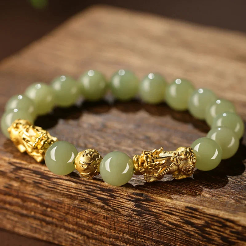 1pcs Chinese Style Hotan Jade Pi Xiu Bracelet Chinese Mythological Element Pixiu Bracelet Seeking Wealth Prayer Accessories