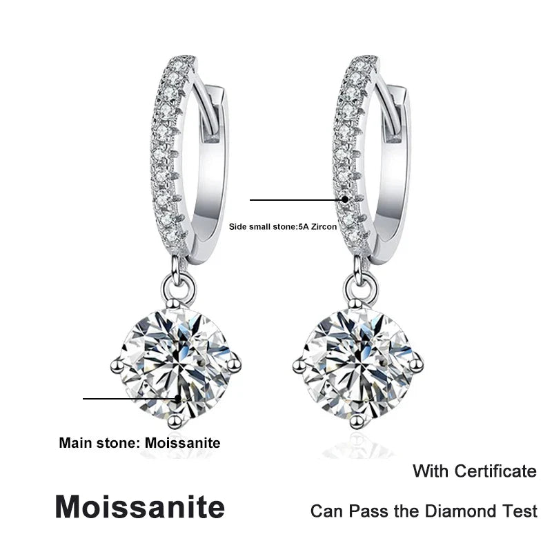 NeeTim 0.5ct 1ct S925 Sterling Silver Moissanite Drop Earrings Trendy Luxury Designer Earing for Women Gift With Certificate