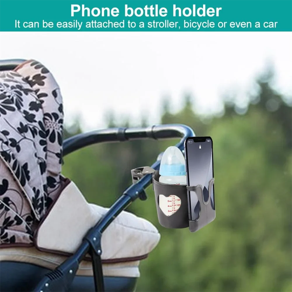 Stroller Cup & Phone Holder 2-in-1 Pram Pushchair Bottle Accessory