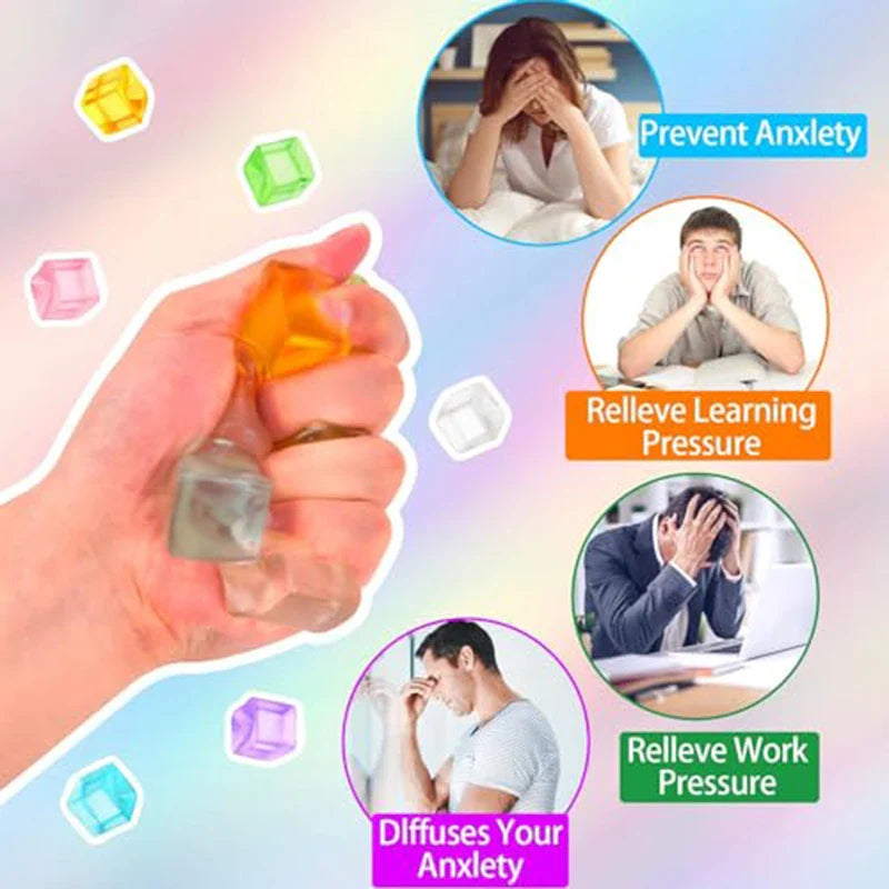 10 Pack Ice Cube Sensory Stress Balls | Mochi Squishies Squeeze Toys for Adults and Kids