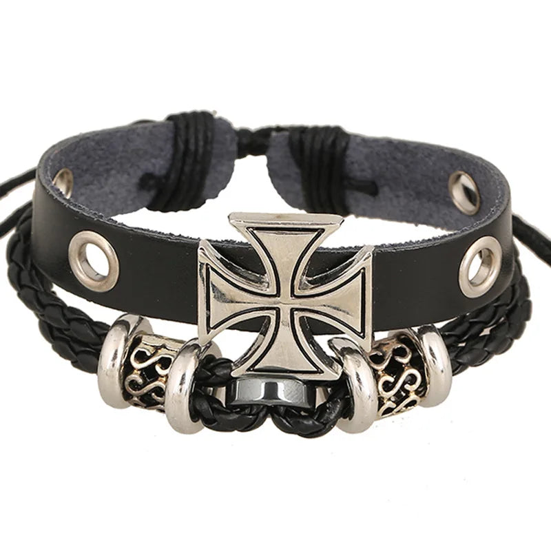 Cross-Border European and American Jewelry, Personalized Retro Beaded Leather Bracelets, Simple Pull-Adjustable Bracelets for Men and Women, Wholesale