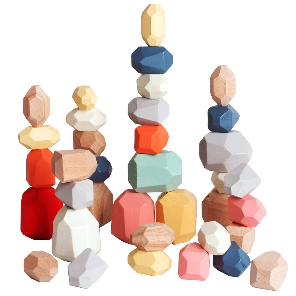 Wooden Sorting Stacking Rocks Montessori Toy