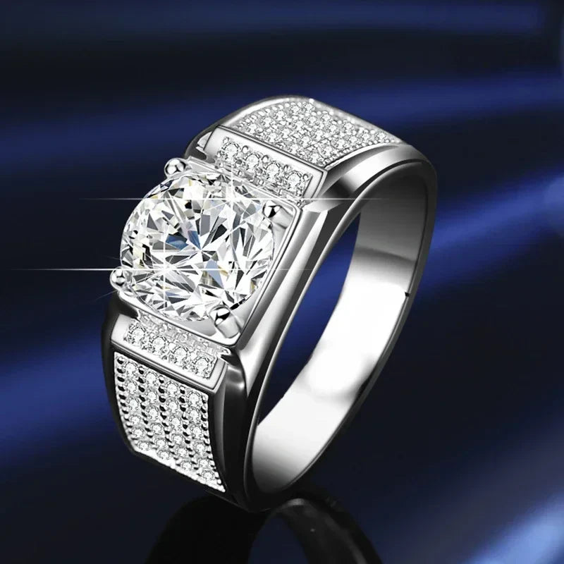 NeeTim 1ct D Color Moissanite Wedding Band Men Ring 925 Sterling Silver with Gold Plated Wedding Engagement Rings Gift For Man