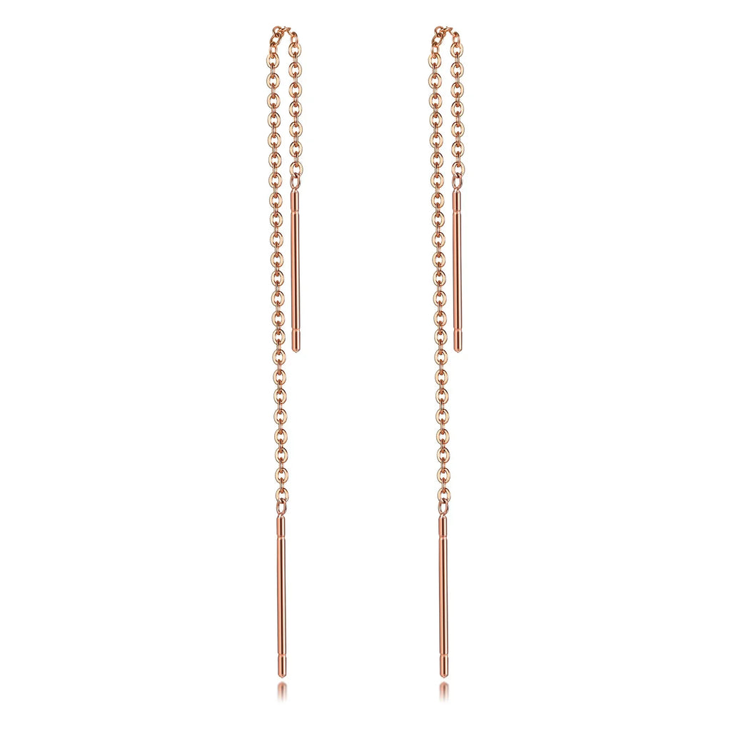 Long Threader Earrings for Women, Thin Linear Earring,Stainless Steel Chain Drop Ear Line , Fashion Korean Jewelry