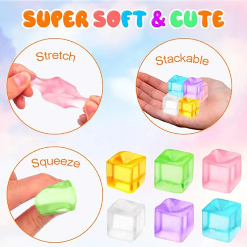 10 Pack Ice Cube Sensory Stress Balls | Mochi Squishies Squeeze Toys for Adults and Kids