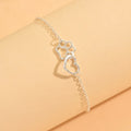 925 sterling silver women's ankle bracelet with double-layer cat claw and heart-shaped charms, Bohemian-style vacation jewelry