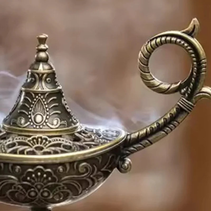 Antique Style Metal Incense Burner | Aladdin Lamp Candle Holder for Home Decor