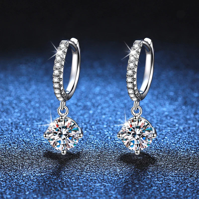 NeeTim 0.5ct 1ct S925 Sterling Silver Moissanite Drop Earrings Trendy Luxury Designer Earing for Women Gift With Certificate