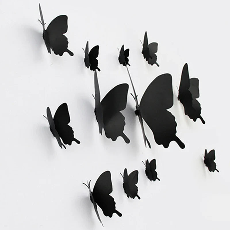 12Pcs/set 3D Black Pteris Butterfly Wall Sticker Set | Magnetic Decorations