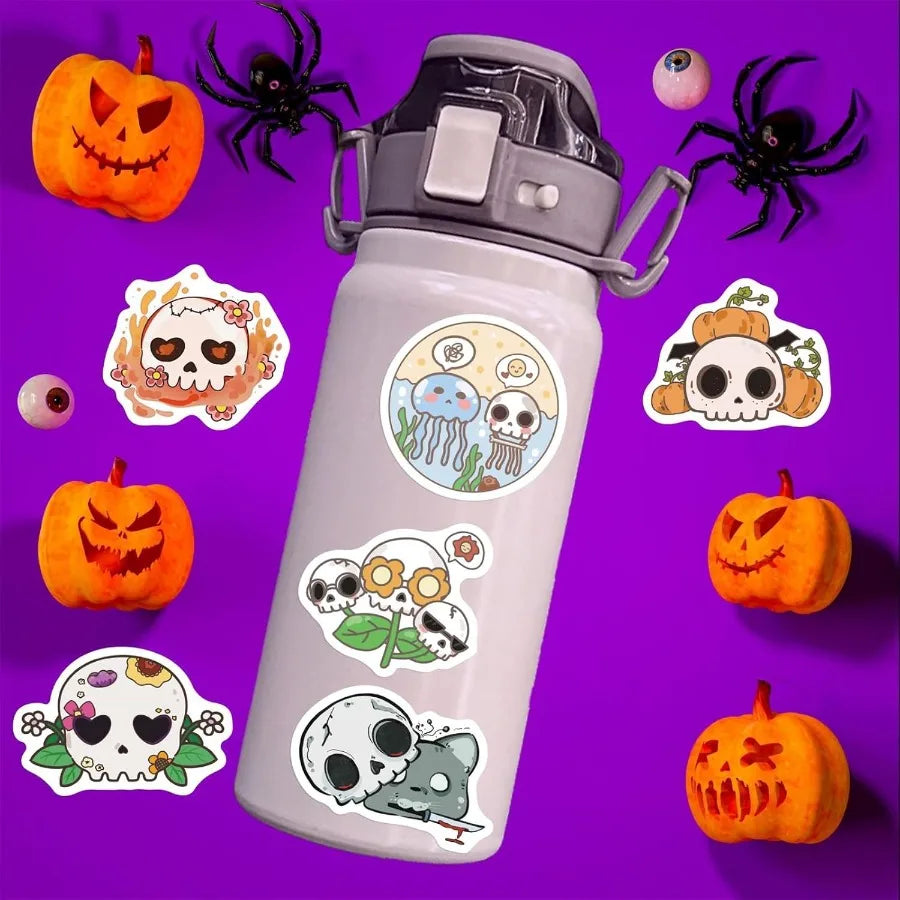 50Pcs Groovy Skull Stickers | Waterproof Vinyl Decals for Laptops, Water Bottles, Skateboards