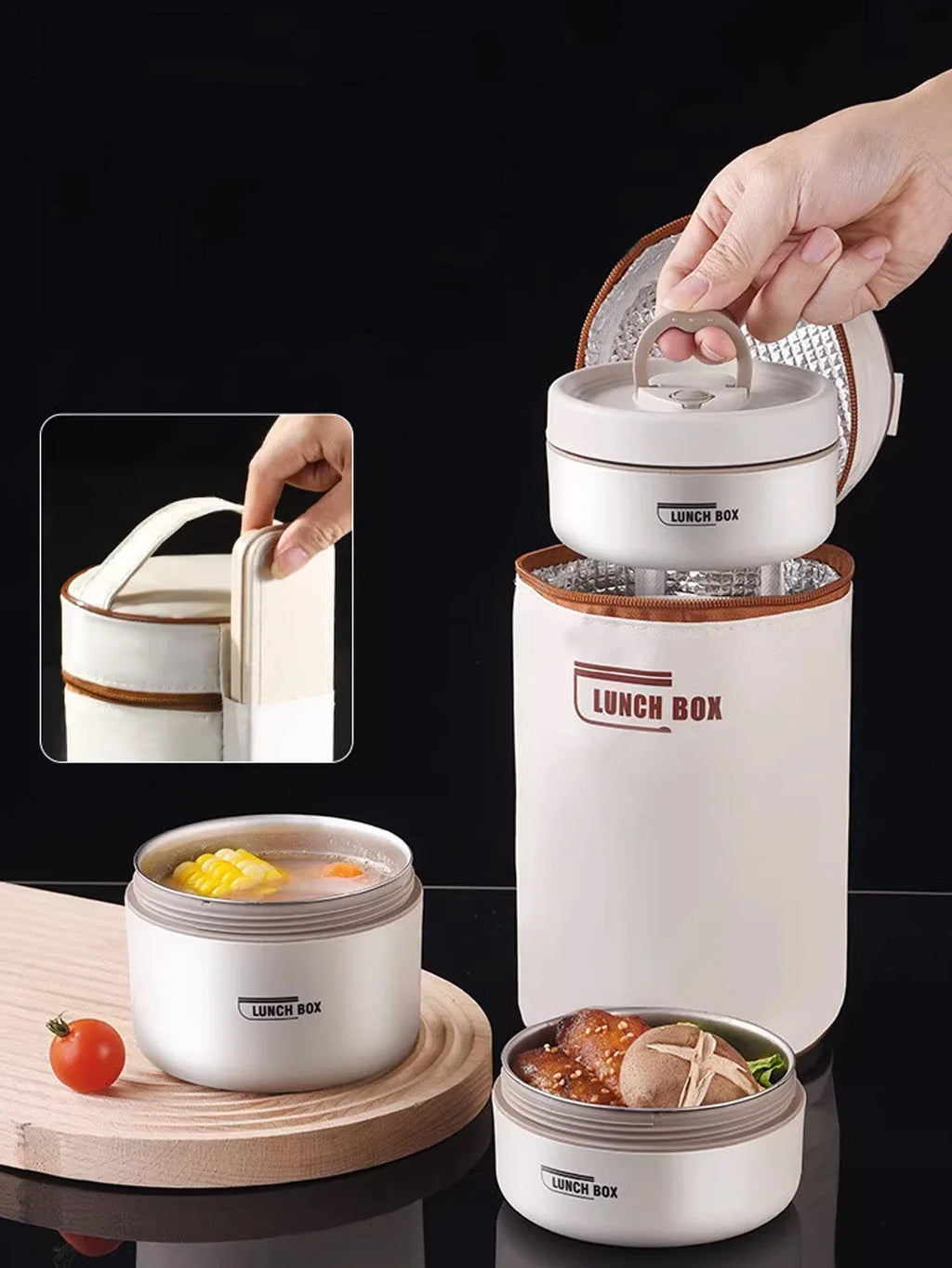 Portable Insulated Food Lunch Container | Thermal Lunch Box with Stackable Bowls
