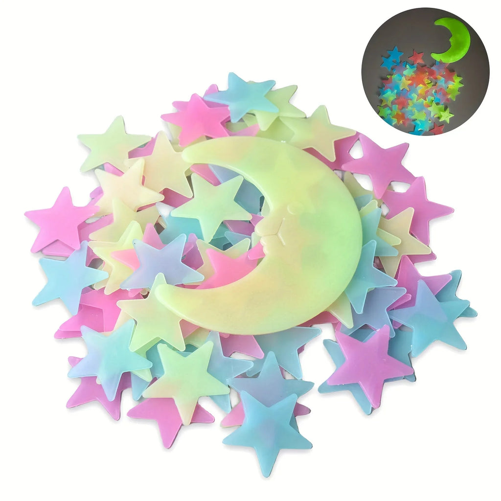 100 Pcs Glow in The Dark Stars and Moon Wall Stickers | 3D Luminous Starry Sky Decor