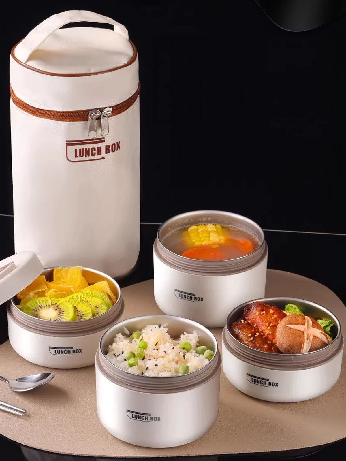 Portable Insulated Food Lunch Container | Thermal Lunch Box with Stackable Bowls