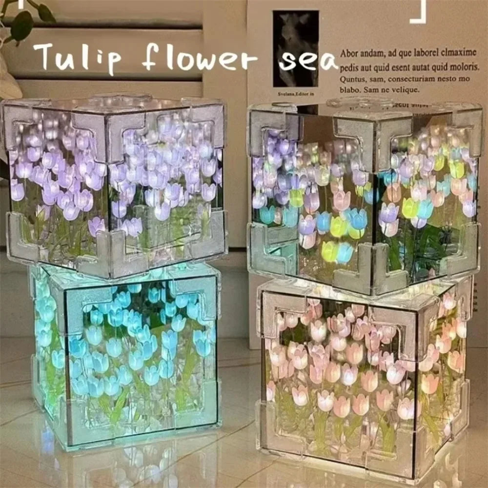 DIY Tulip Mirror Cube Lamp | Handmade Craft Night Light for Bedroom