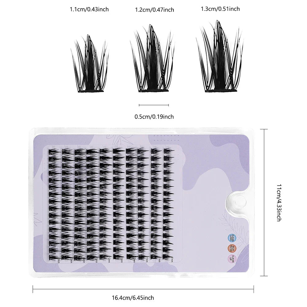 160 Pcs Wheat-Ear Shape Fake Eyelashes | Fine Stem DIY Eyelash Extension Clusters