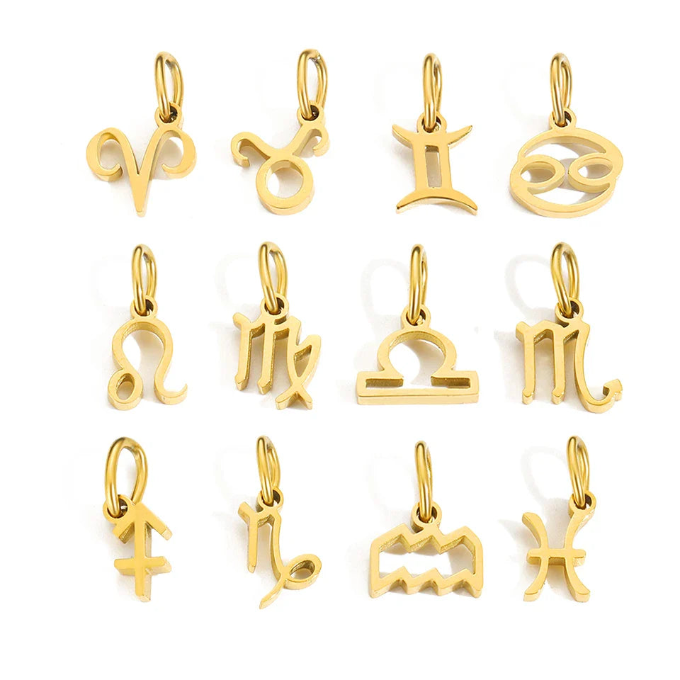 12 Zodiac Signs Pendant Accessories Stainless Steel Constellation Necklace Birthday Gift