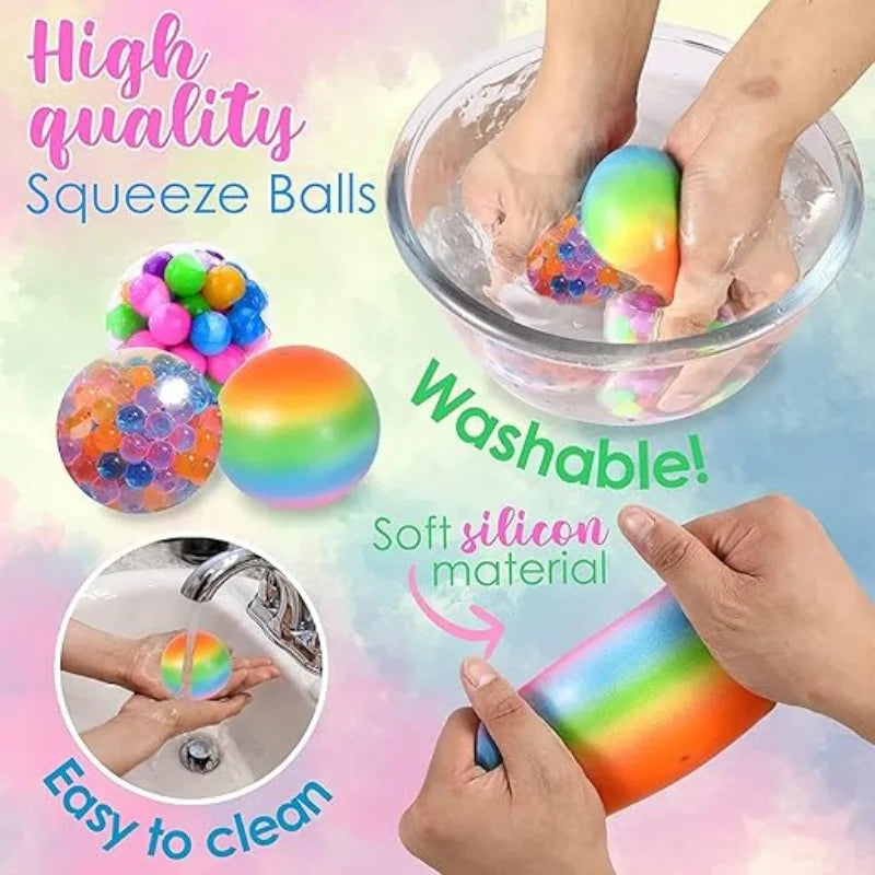 Mini Squishy Stress Balls Set | 6PCS Rainbow Sensory Squeeze Toys