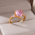 Pink Zircon Heart Rings For Women Gold Plated Stainless Steel Adjustable Heart Ring 2023 Trend Wedding Aesthetic Jewelry Gift