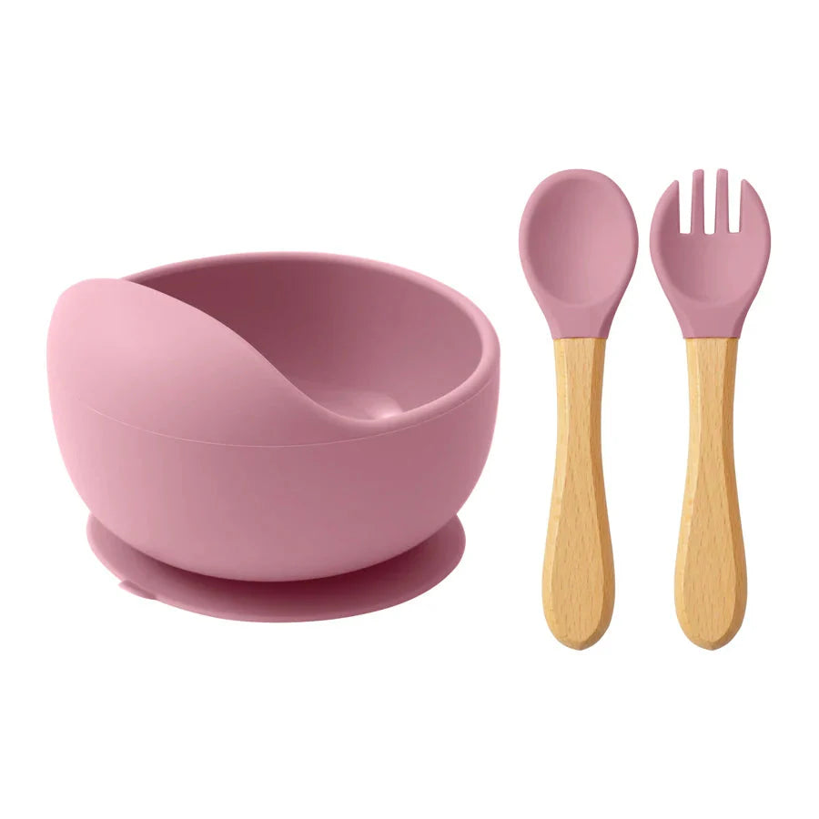 Mamaplan 3PCS Baby Silicone Feeding Set Suction Bowl Spoon Fork