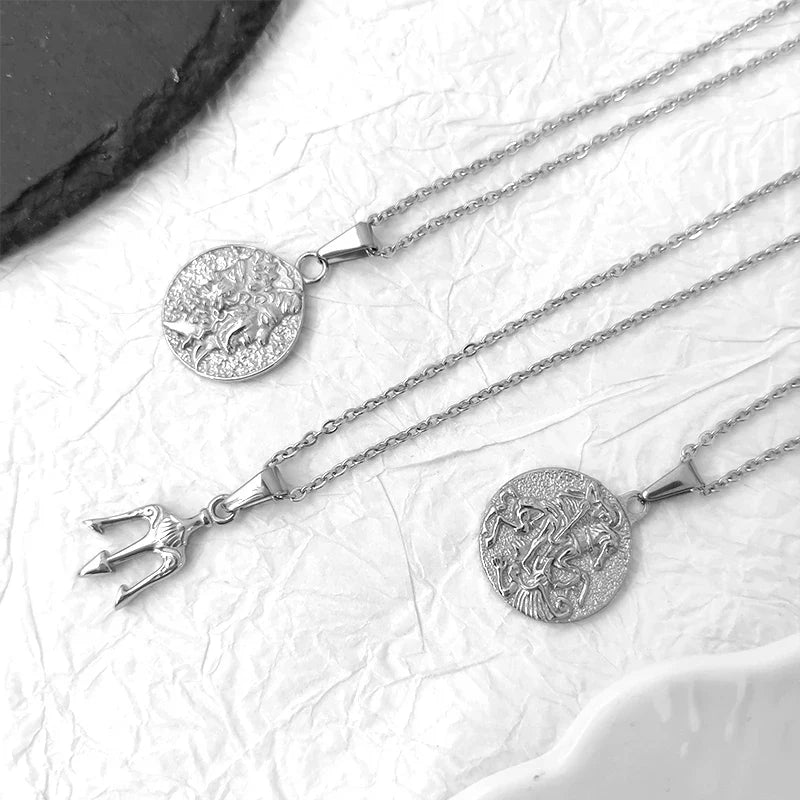 Mythology Medusa Poseidon Trident Charm Stainless Steel Ancient Greek Amulet Neptune Pendant Men 18k Gold Trident Pendant