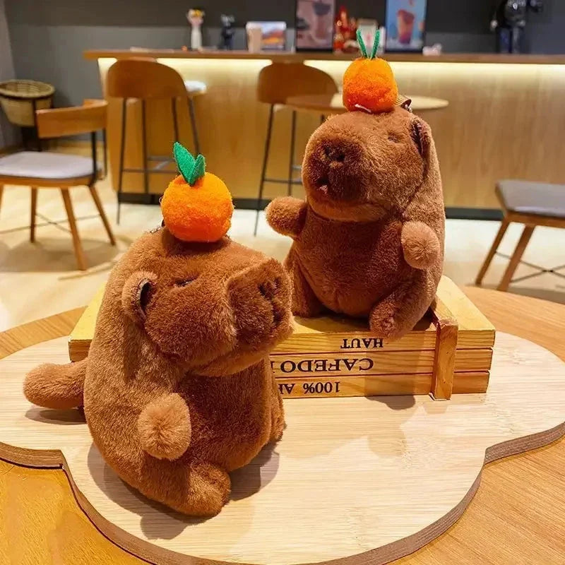 Plush Capybara Keychain – Cute Persimmon Wagging Tail Pendant Toy