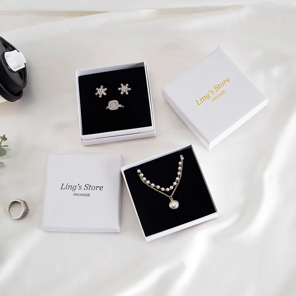 24Pcs Personalized Logo Jewelry Paper Gift Box Wedding Favors Ring Earring Necklace Pendant Bracelet Stud Bag Storage Packaging