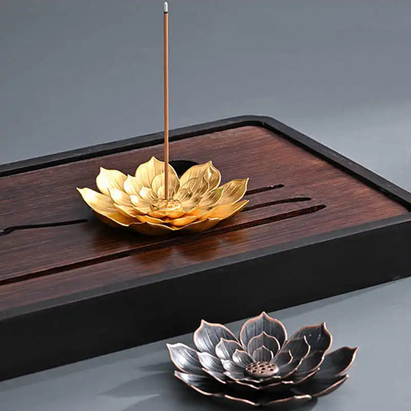 Porous Lotus Zen Line Incense Holder | Retro Metal Sandalwood Burner Tray