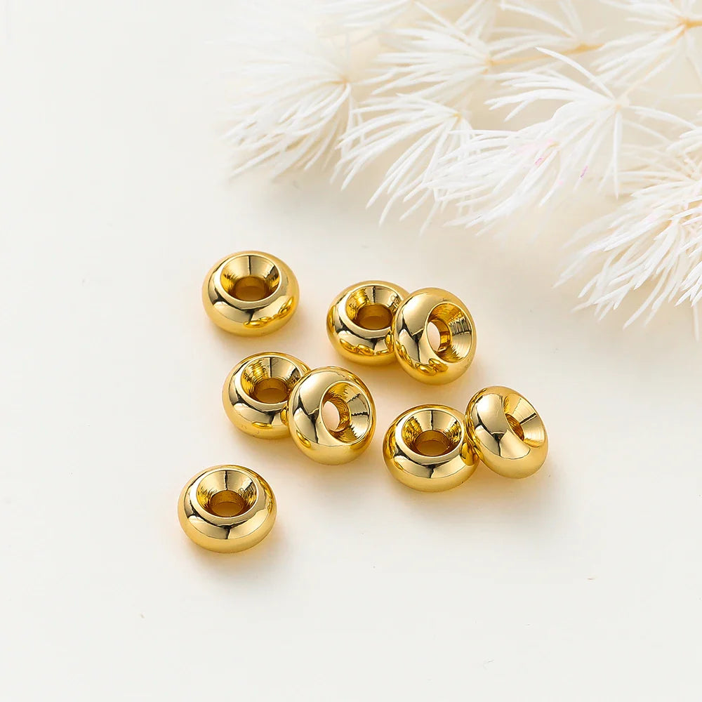 10-30pcs/lot 14K/18K Gold Plated Flat Round Bracelet Spacer Beads Circle Crafts Beads for Necklace Jewelry Accessories Findings