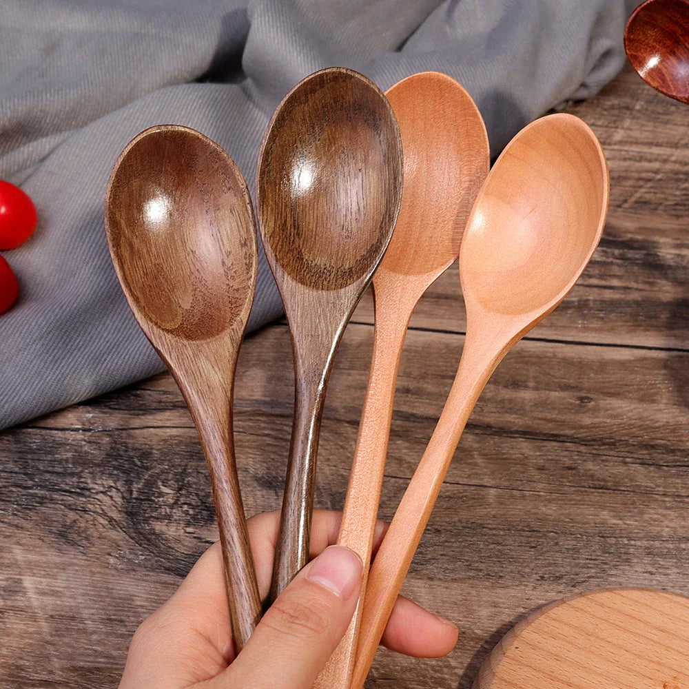 Long Handle Wooden Spoon Set | Natural Wood Soup Scoop for Cooking and Stirring