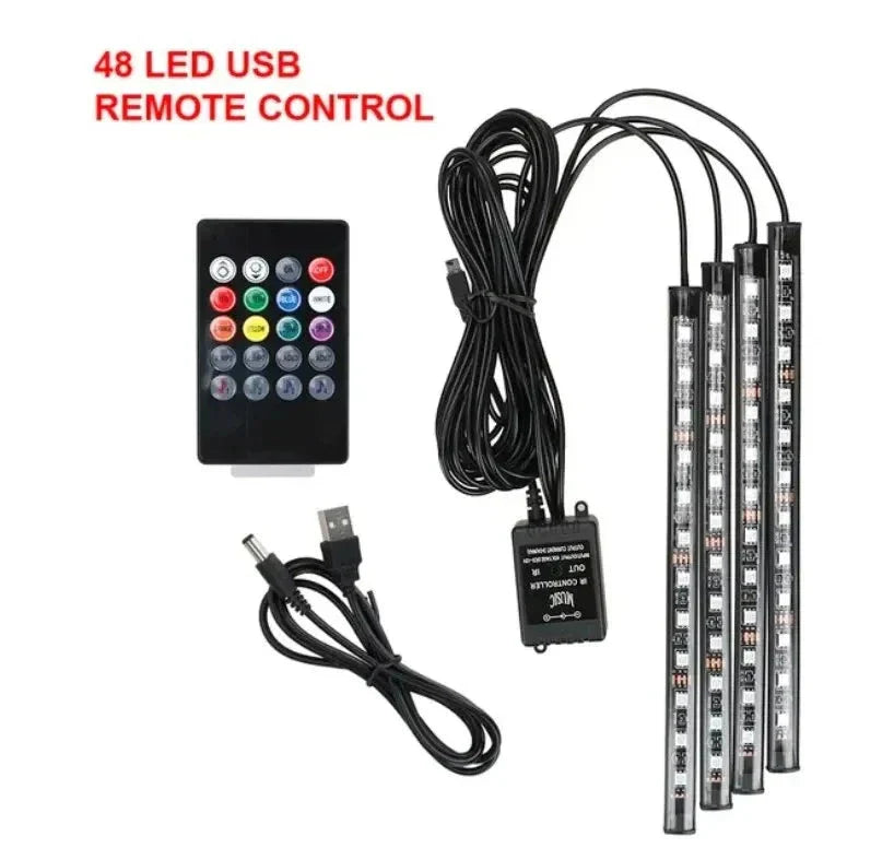Universal RGB LED Car Interior Lights - 8-Color Ambient Strip Lamps with Music Control