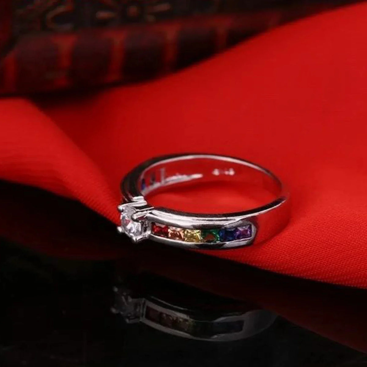 Real 100% 925 Sterling Silver Color Rainbow Cubic Zircon Rings For Women Wedding Lovely Engagement Proposal Ring Accessory