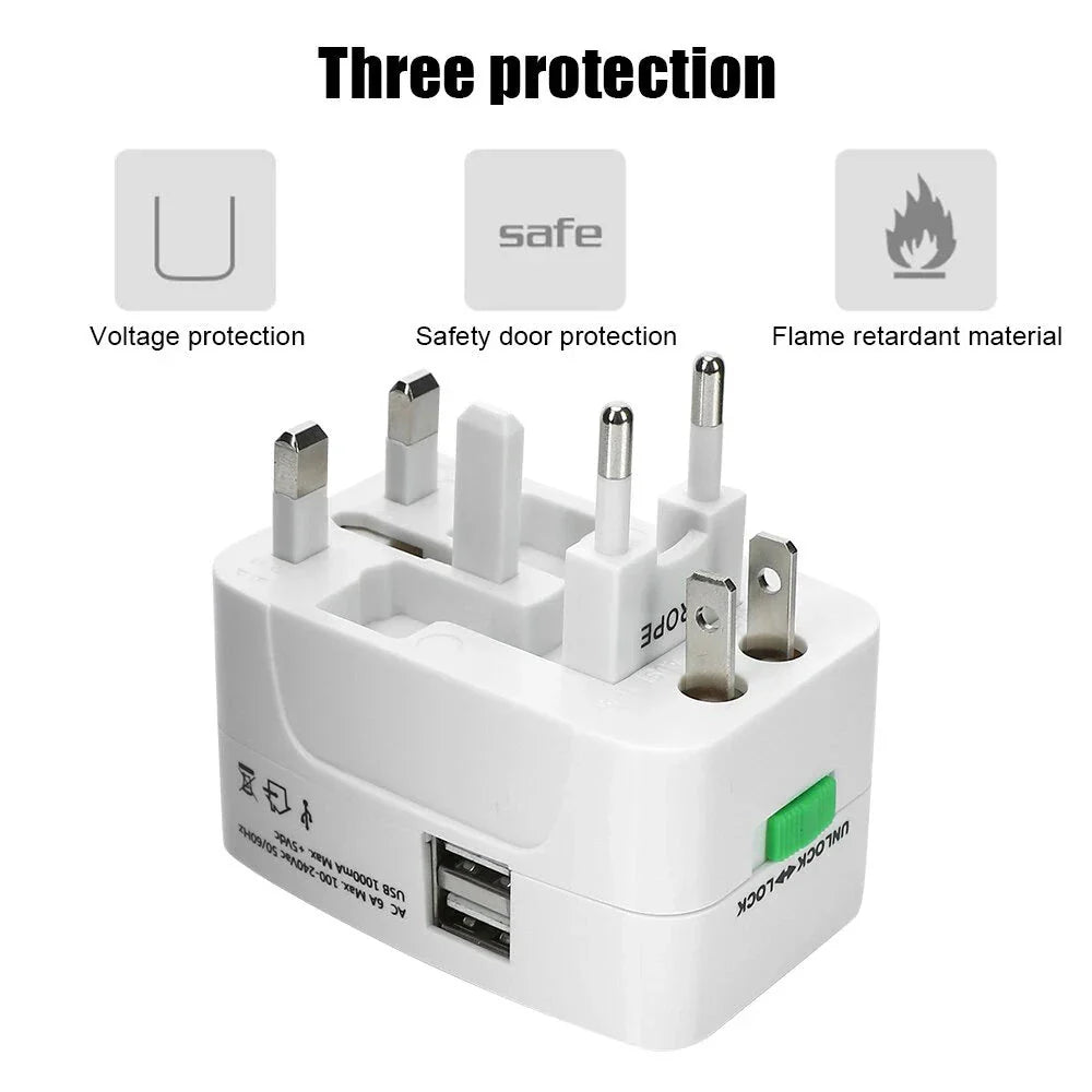 All-in-One International Plug Adapter – Universal Travel Power Converter with 2 USB & Type-C Ports (AU/US/UK/EU)