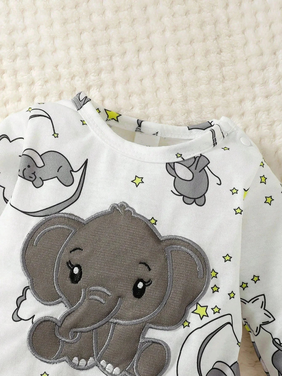 2 PCS Baby Romper with Hat Set Long Sleeve Elephant Embroidery Outfit for Boys & Girls 0–2 Years