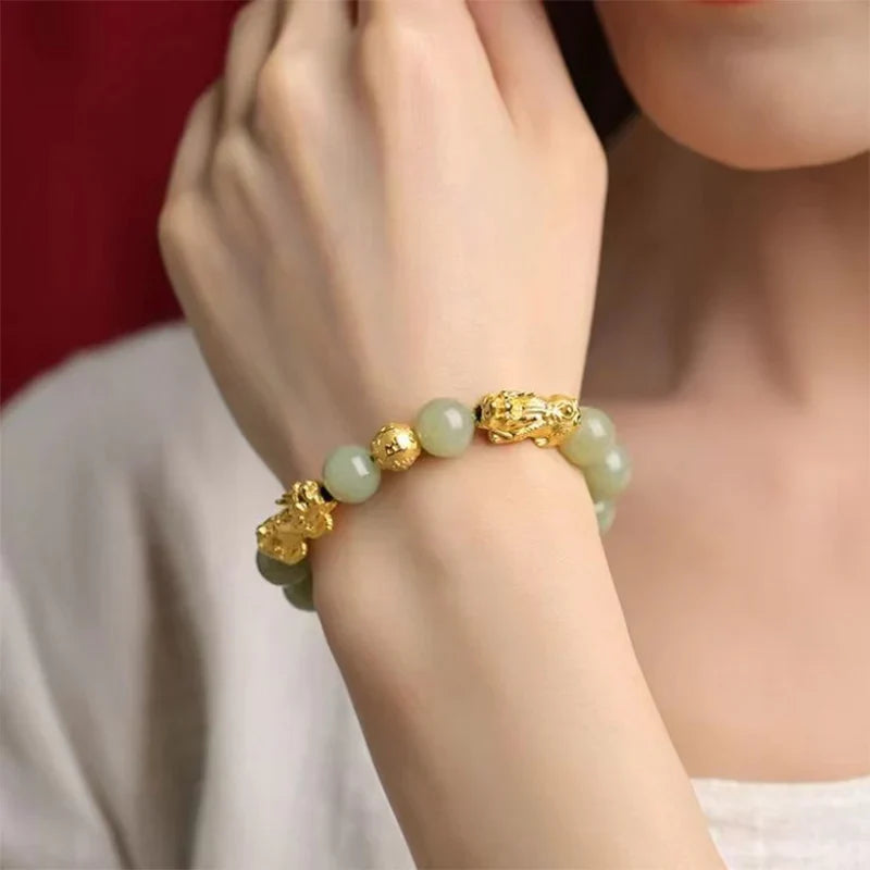 1pcs Chinese Style Hotan Jade Pi Xiu Bracelet Chinese Mythological Element Pixiu Bracelet Seeking Wealth Prayer Accessories