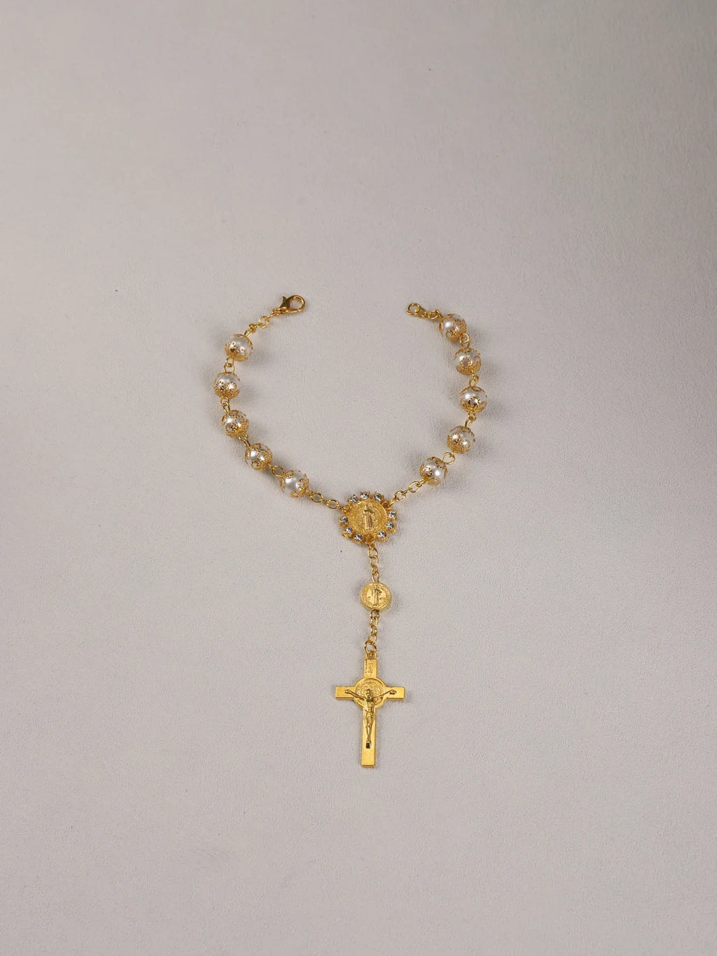 One Decade Auto Rosary Beads Catholic Bracelet Saint Benedict Crucifix Divine Mercy Gift for Women Men