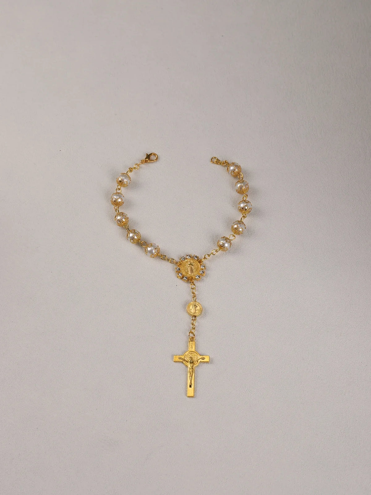 One Decade Auto Rosary Beads Catholic Bracelet Saint Benedict Crucifix Divine Mercy Gift for Women Men