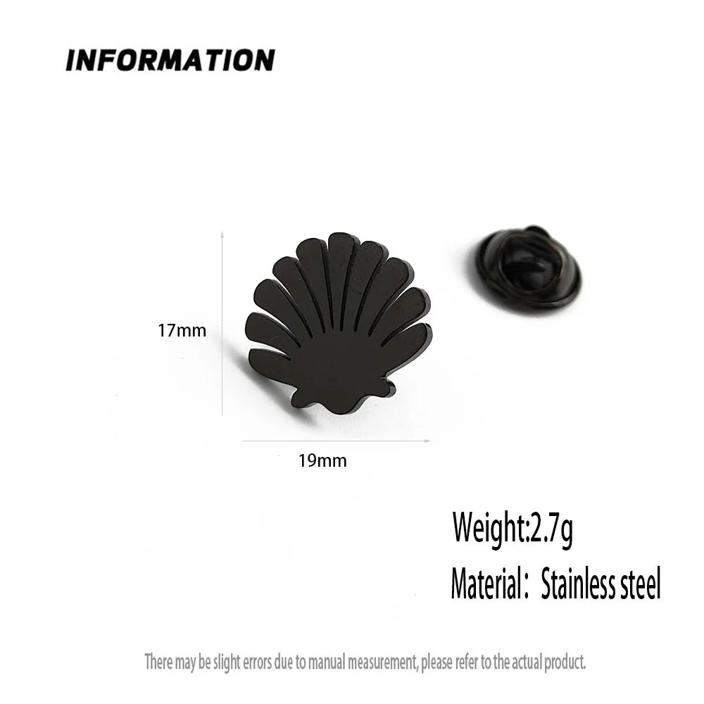 New shell fan-shaped men's lapel pin, stainless steel gold-plated badge, black brooch for suit accessories, gift for father