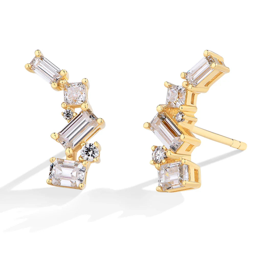 MINTYBOX Moissanite Stud Earrings for Women S925 Sterling Silver Lab Diamond Baguette shape Irregular Earring Engagement Jewelry