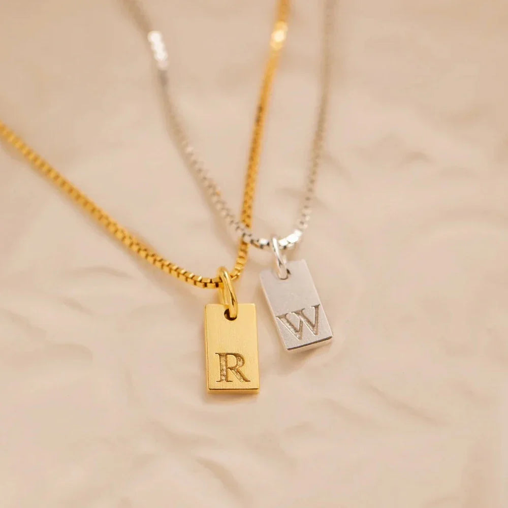 Initial Necklace Engraved A-Z Alphabet Charm Necklace Box Chain Stainless Steel Women's Minimalism Jewelry Gift Wholesale