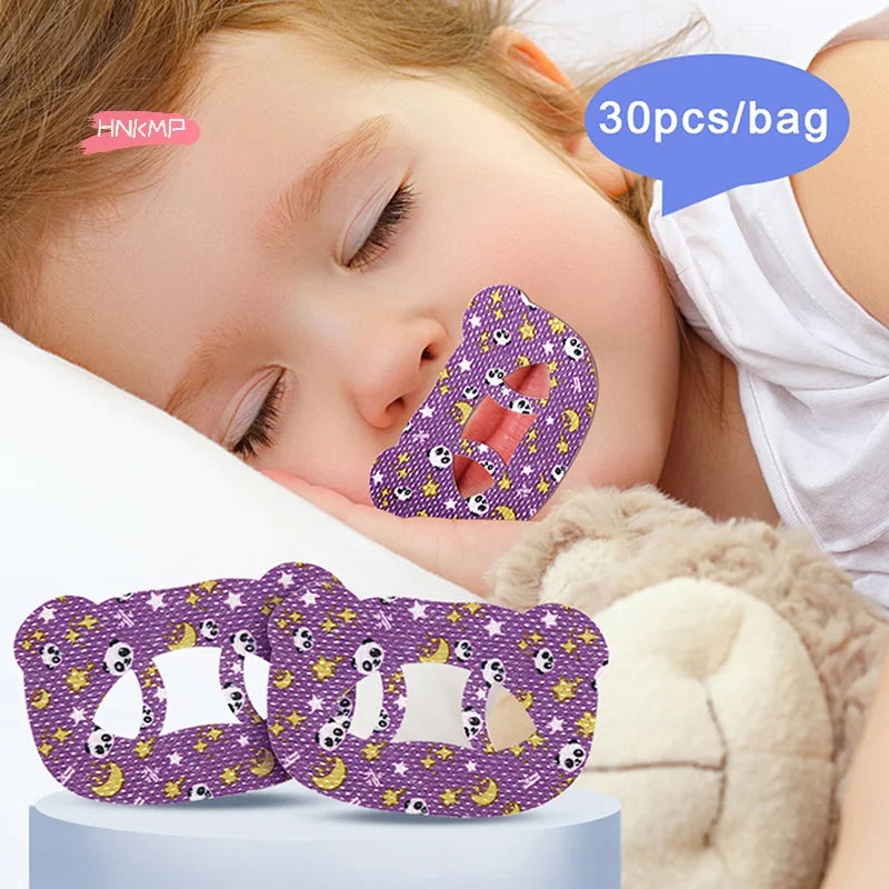 Cartoon Bear Anti-Snoring Mouth Patches for Kids | Safe Nose Breathing Sleep Aid