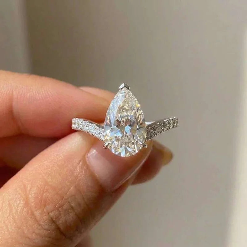 925 Sterling Silver New Light Luxury Water Drop Cube Zirconia Ring Engagement Personalized Fashion Crystal Party Jewelry Gift