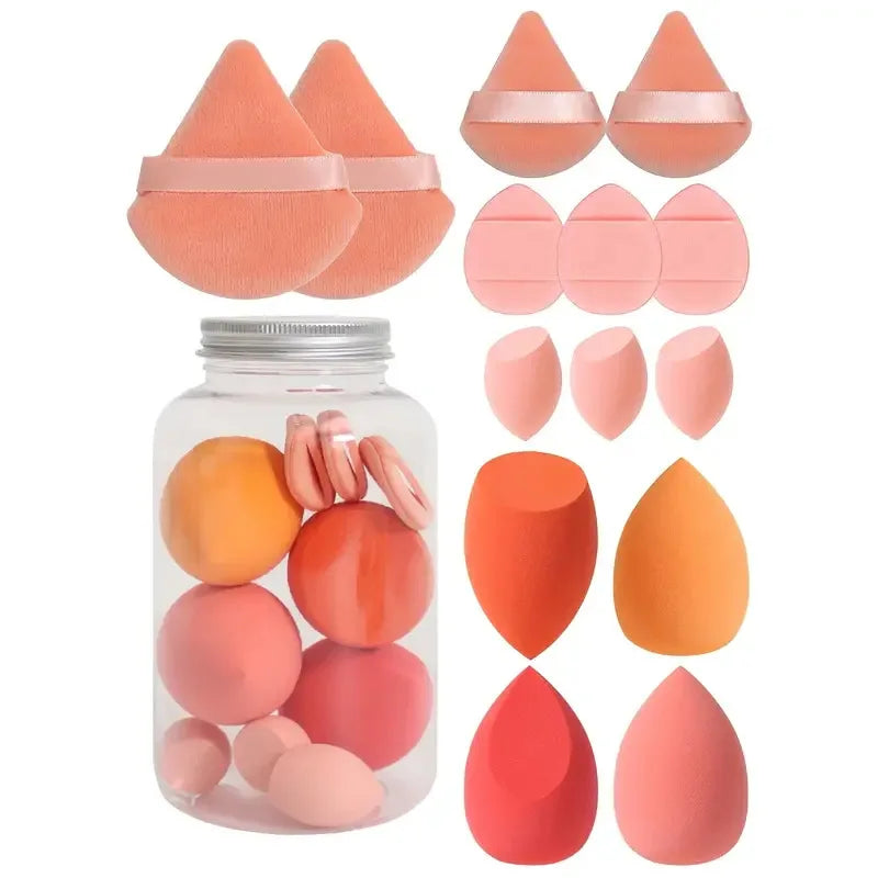 14Pcs Makeup Sponge Set with Storage Jar | Velvet Beauty Blenders and Foundation Puffs