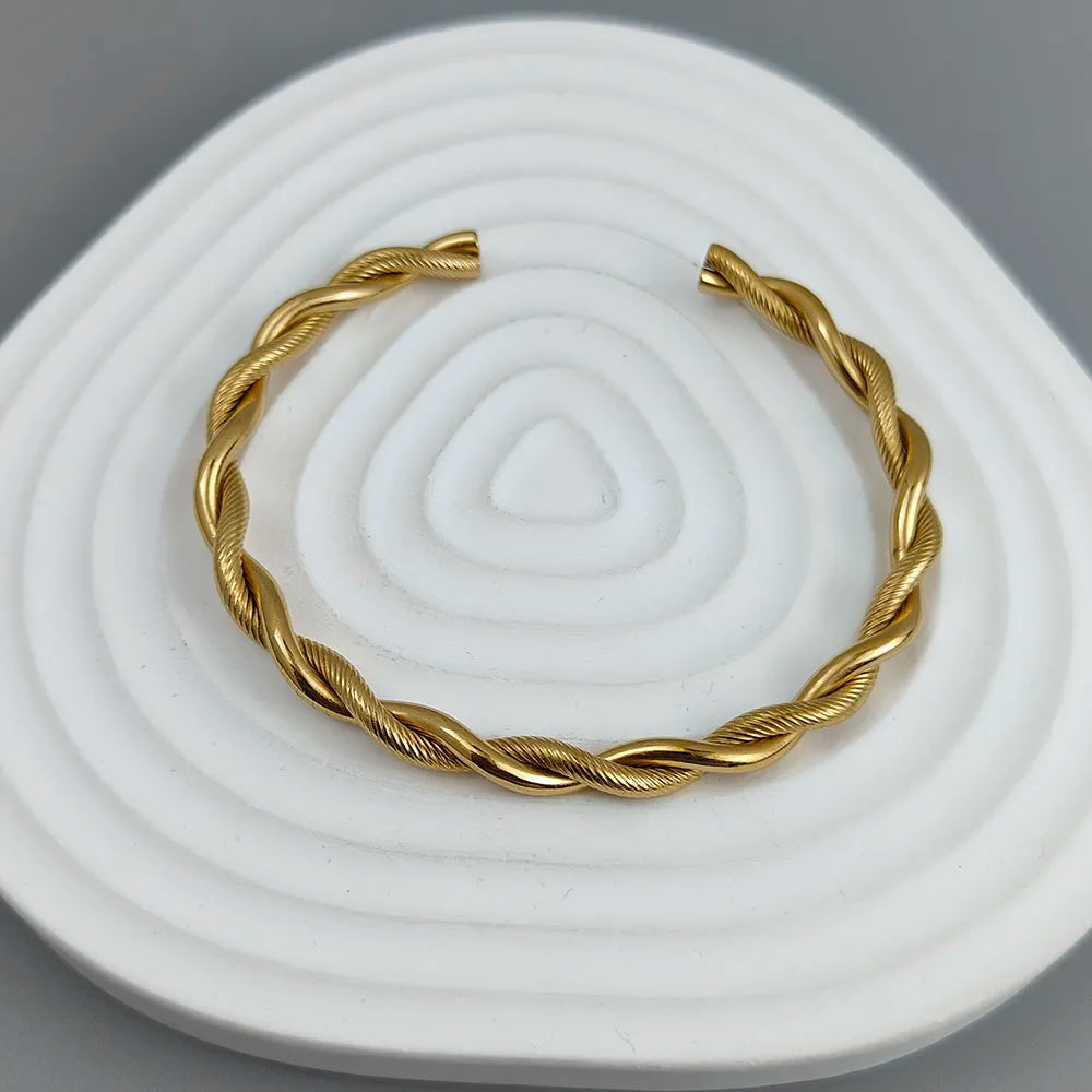 New double-layer wire-wrapped stainless steel gold-plated 18K bracelet, high-quality waterproof silver jewelry, gift for couples