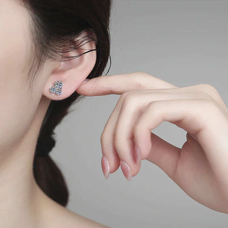 NeeTim All D VVS1 Moissanite Stud Earrings for Woman Wedding Jewely 925 Sterling Sliver with white Gold Plated Studs Earring