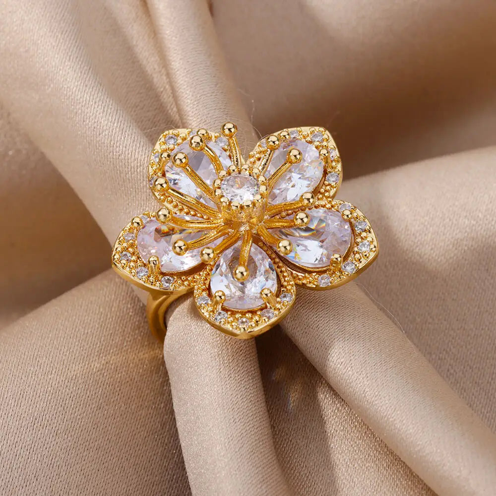 Delicate Zircon Flower Rings for Women Stainless Steel Ring 2024 New Trend Elegant Luxury Aesthetic Jewelry anillos