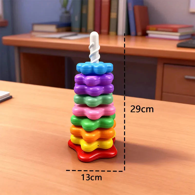 Baby Rotating Rainbow Tower Montessori Stacking Toy