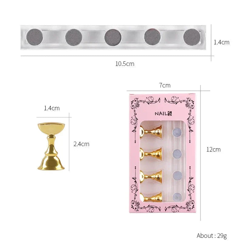 Magnetic Nail Holder Set - 5/30pcs False Nail Tip Practice Stand with Crystal Base