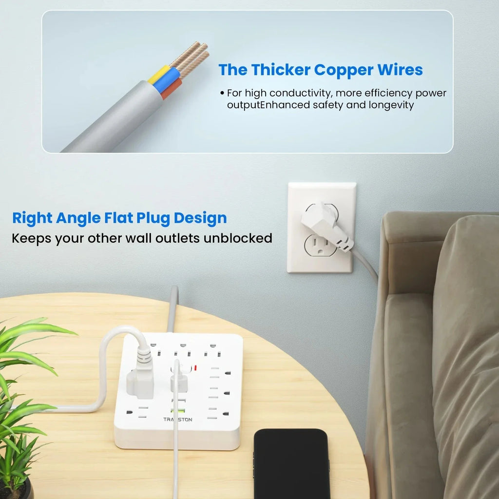 Power Strip with Surge Protector – 9 AC Outlets & 3 USB Ports, 5ft Extension Cord, Quick Charge, UL Certified Power Outlet for Home & Office (White)